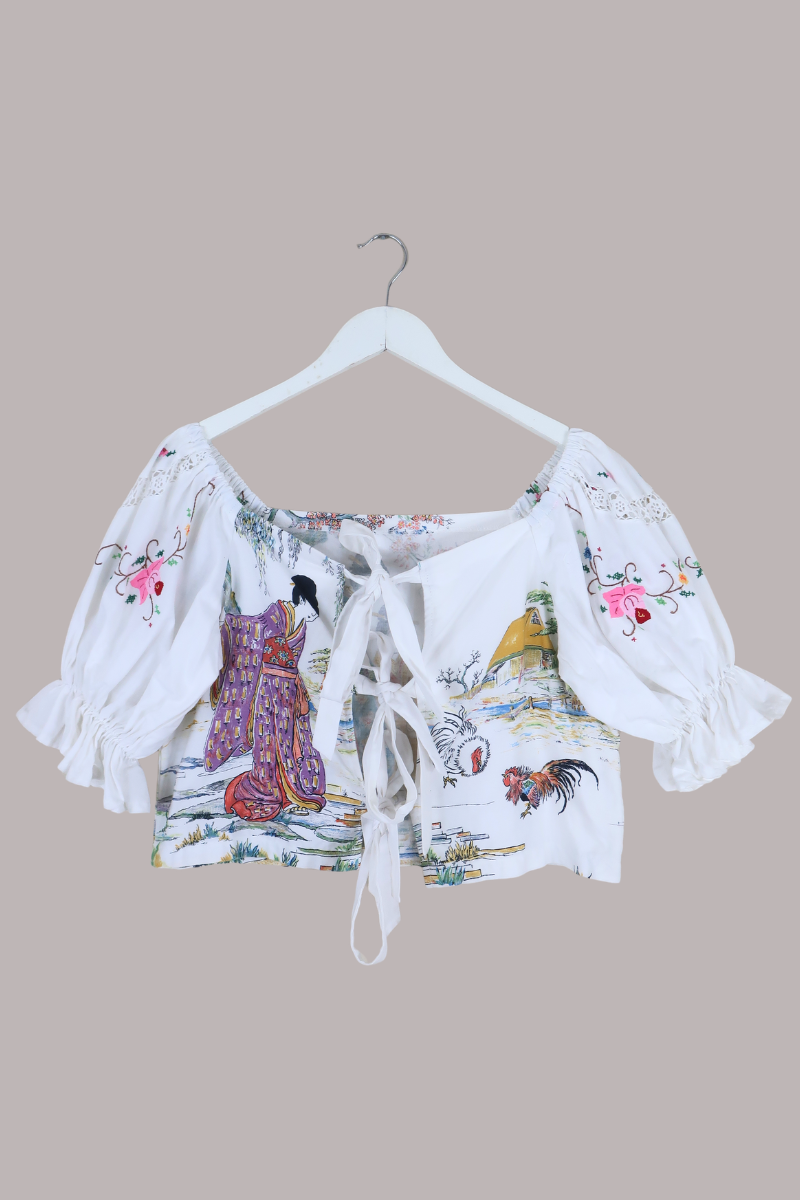 Vintage Tablecloth Corset Blouse in Portrait Of Ladies - Size M