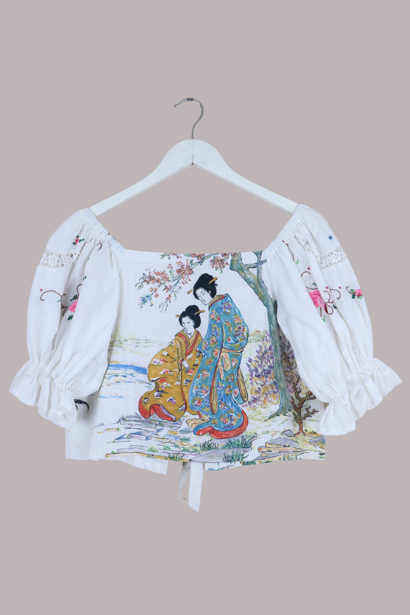 Vintage Tablecloth Corset Blouse in Portrait Of Ladies - Size M