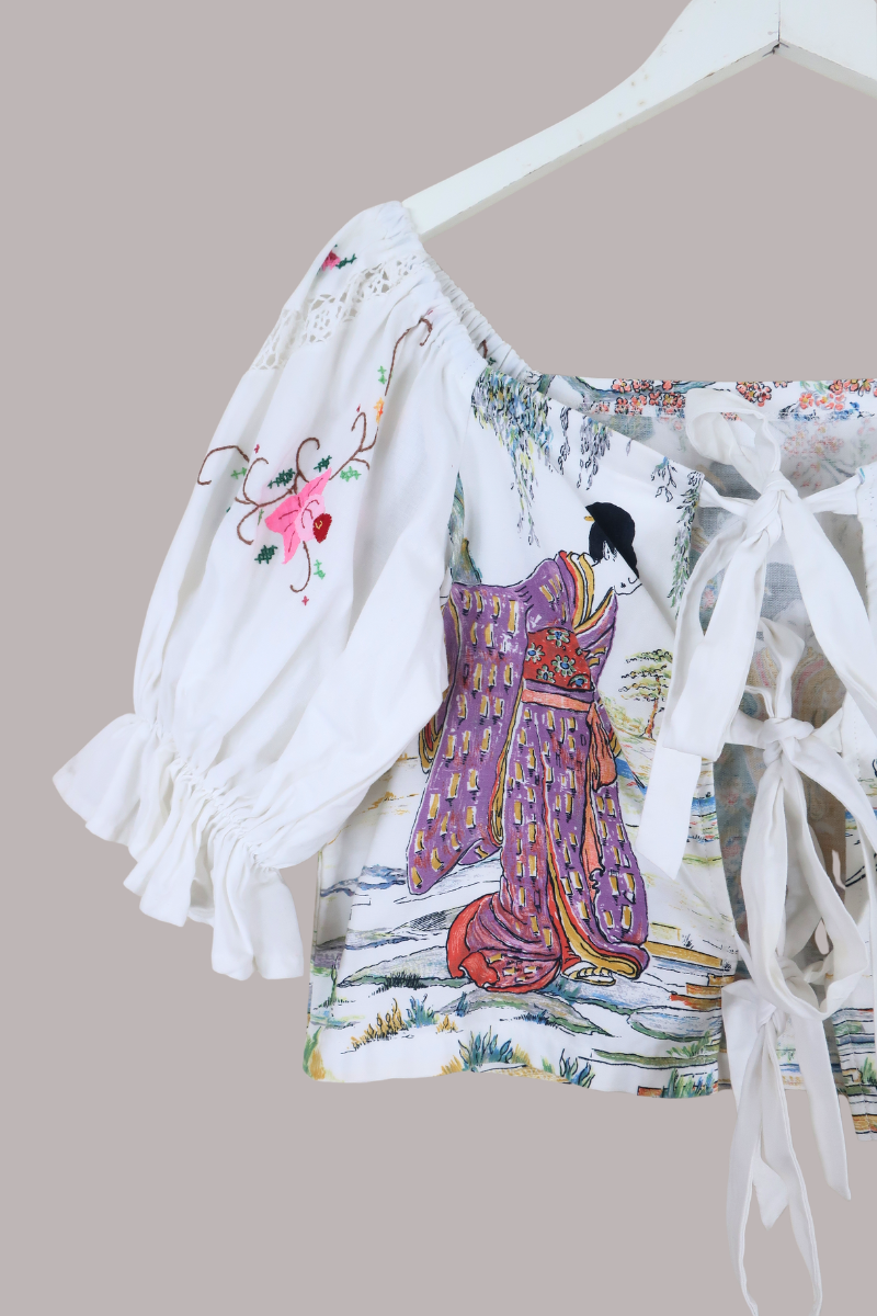 Vintage Tablecloth Corset Blouse in Portrait Of Ladies - Size M