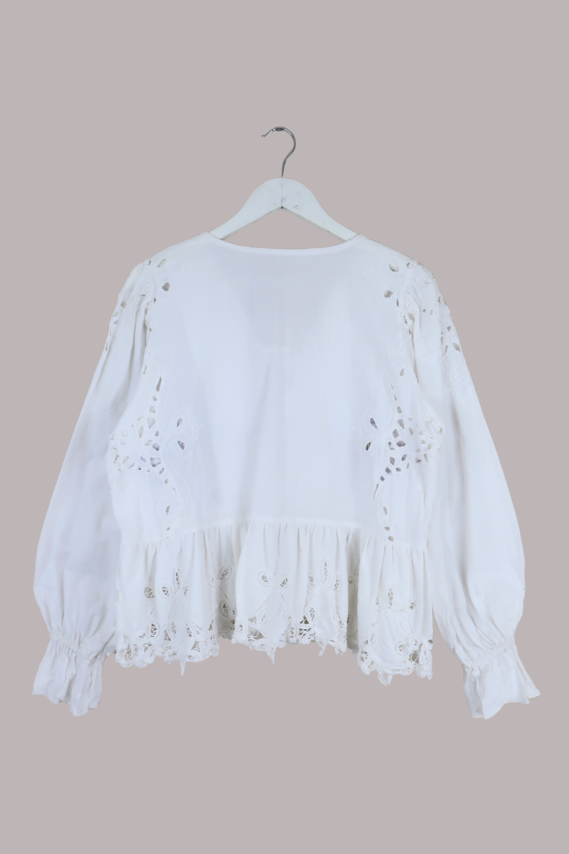 Vintage Tablecloth Peplum Blouse in Pigeon Song - Free Size