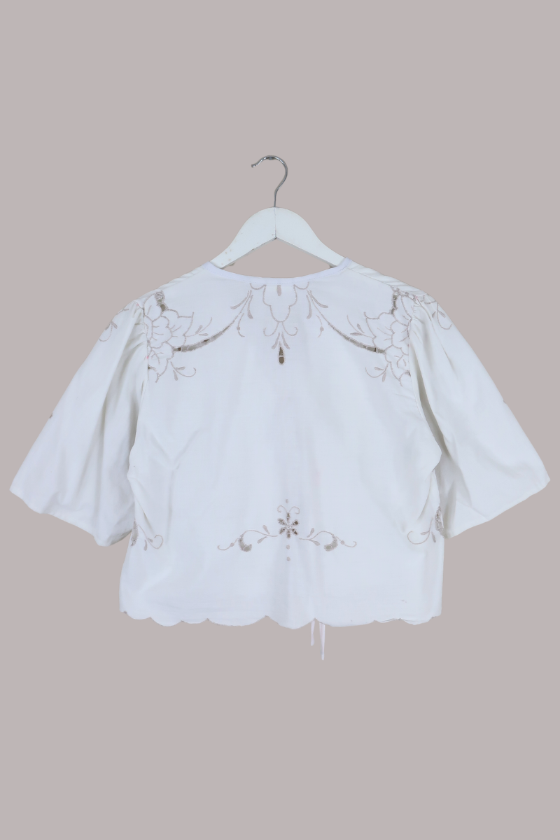 Francesca Vintage Tablecloth Cropped Blouse in Champagne Orchid - Free Size