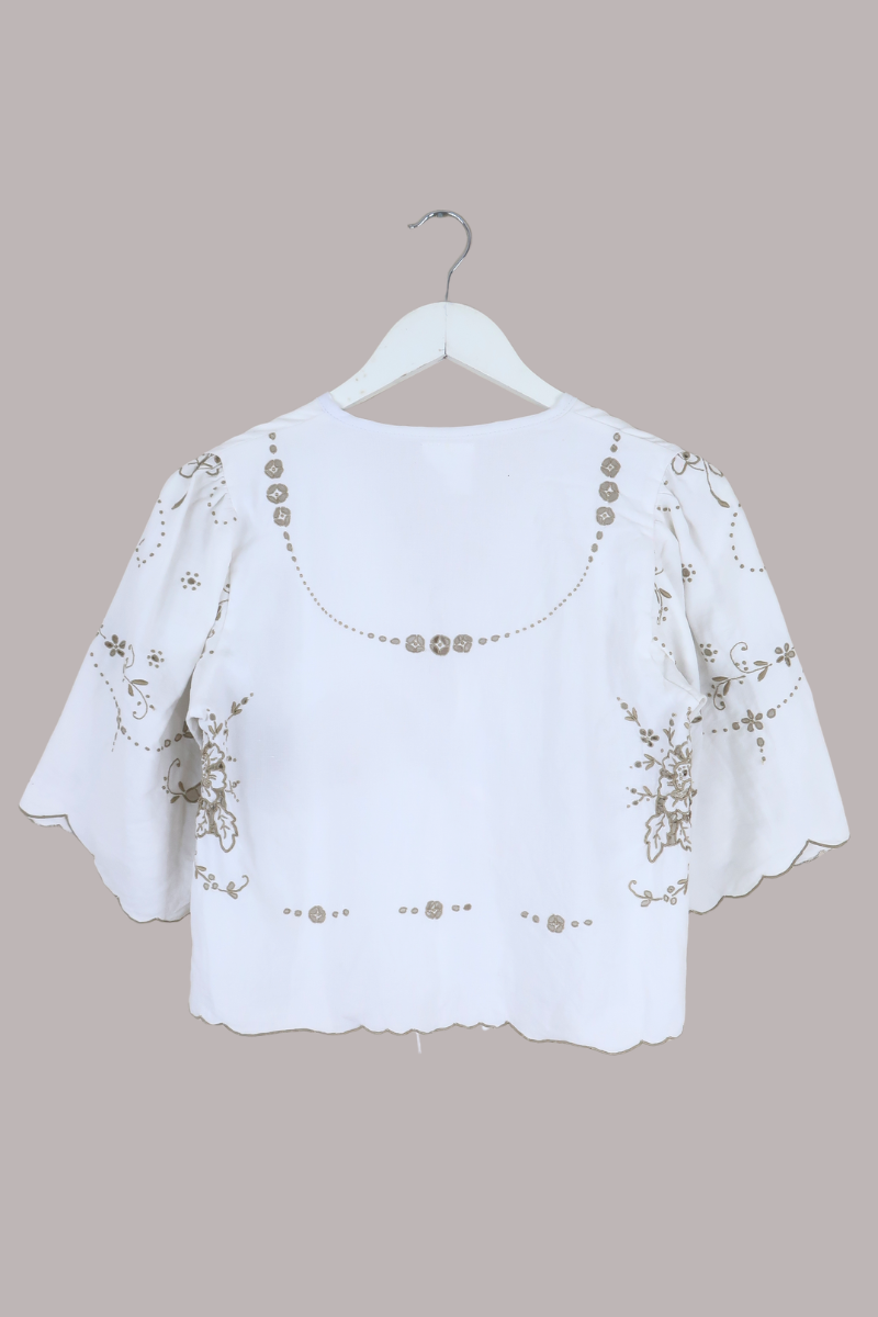 Francesca Vintage Tablecloth Cropped Blouse in Taupe Florals - Free Size