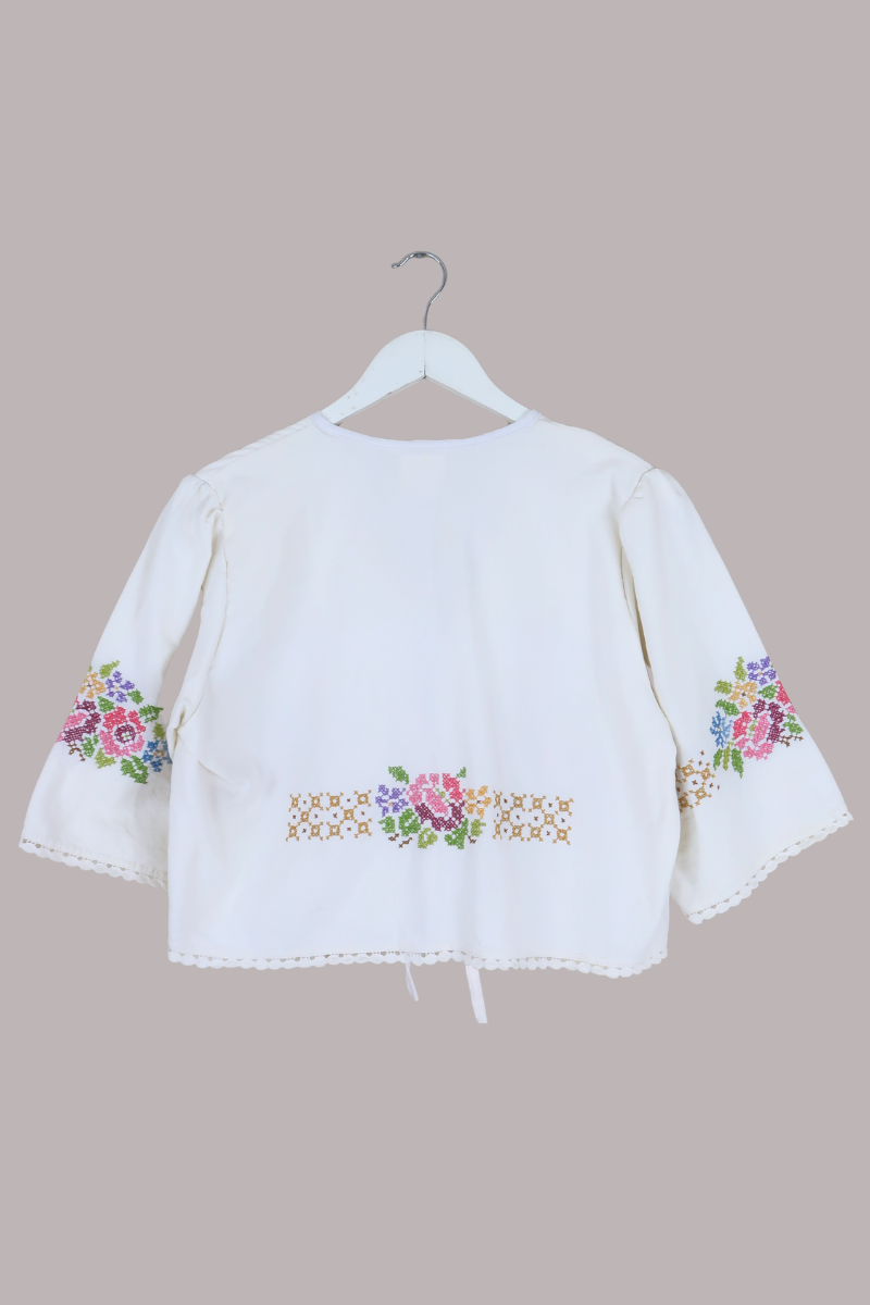 Francesca Vintage Tablecloth Cropped Blouse in Harvest Florals - Free Size
