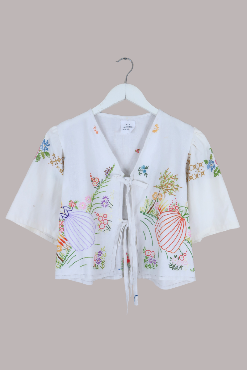 Francesca Vintage Tablecloth Cropped Blouse in Ladies Of The Garden - Free Size