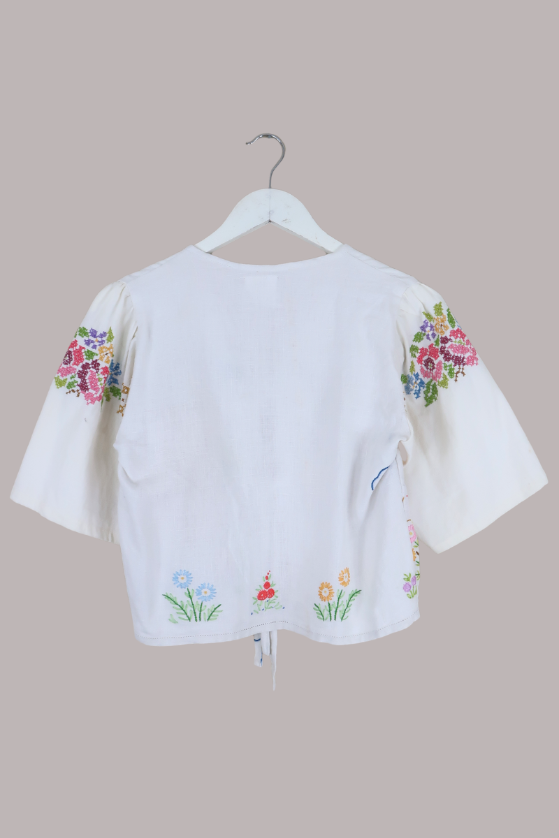 Francesca Vintage Tablecloth Cropped Blouse in Ladies Of The Garden - Free Size