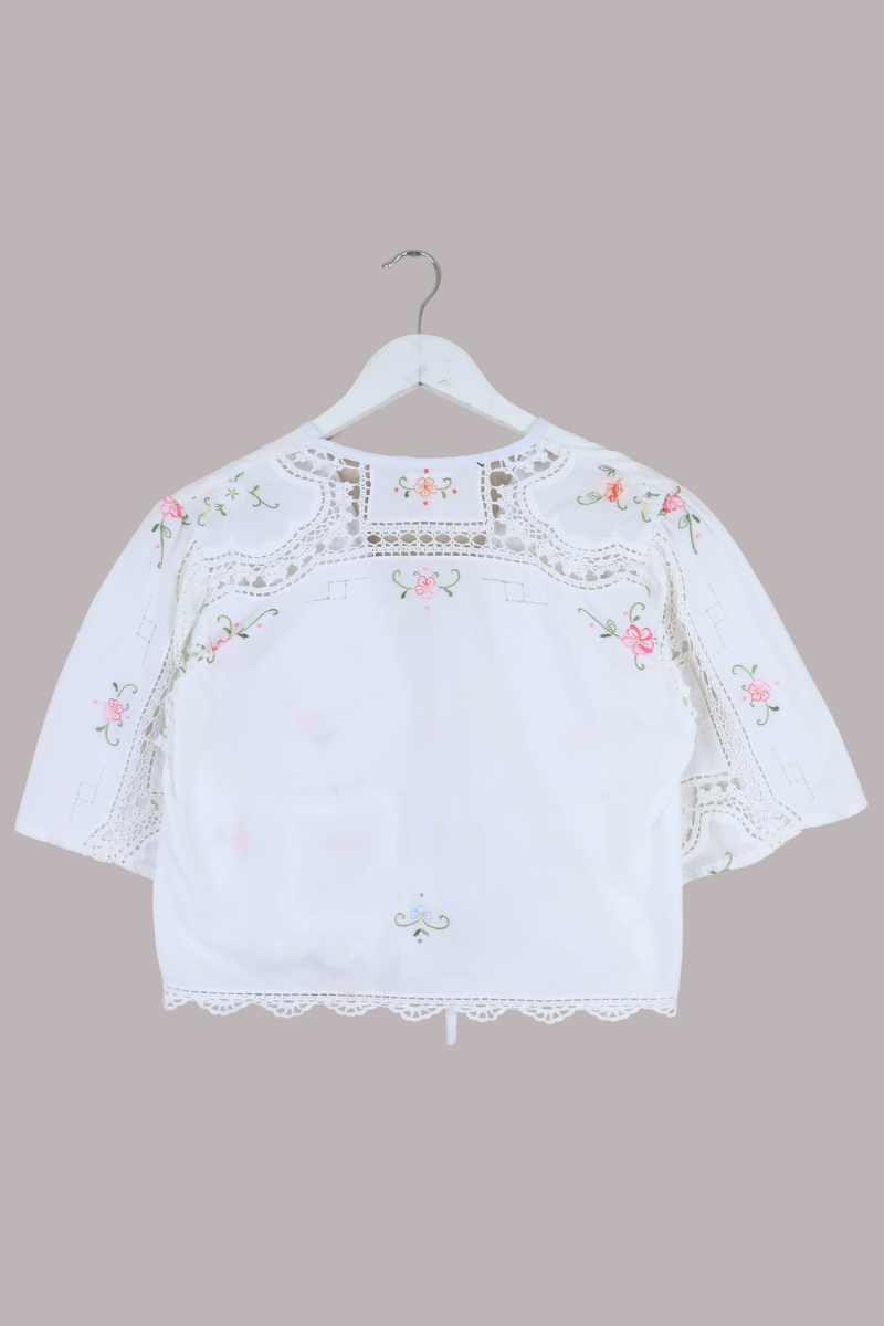 Francesca Vintage Tablecloth Cropped Blouse in Dainty Petal Pink - Free Size