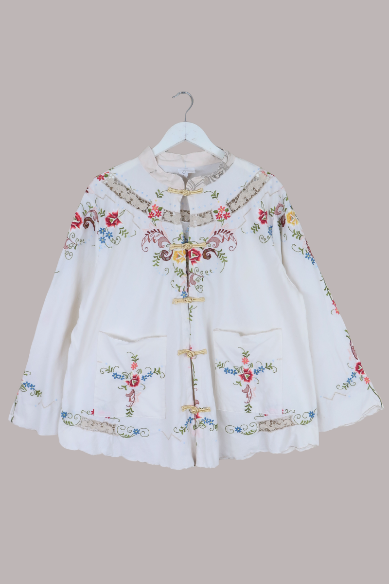Emmeline Vintage Tablecloth Jacket in Climbing Hibiscus