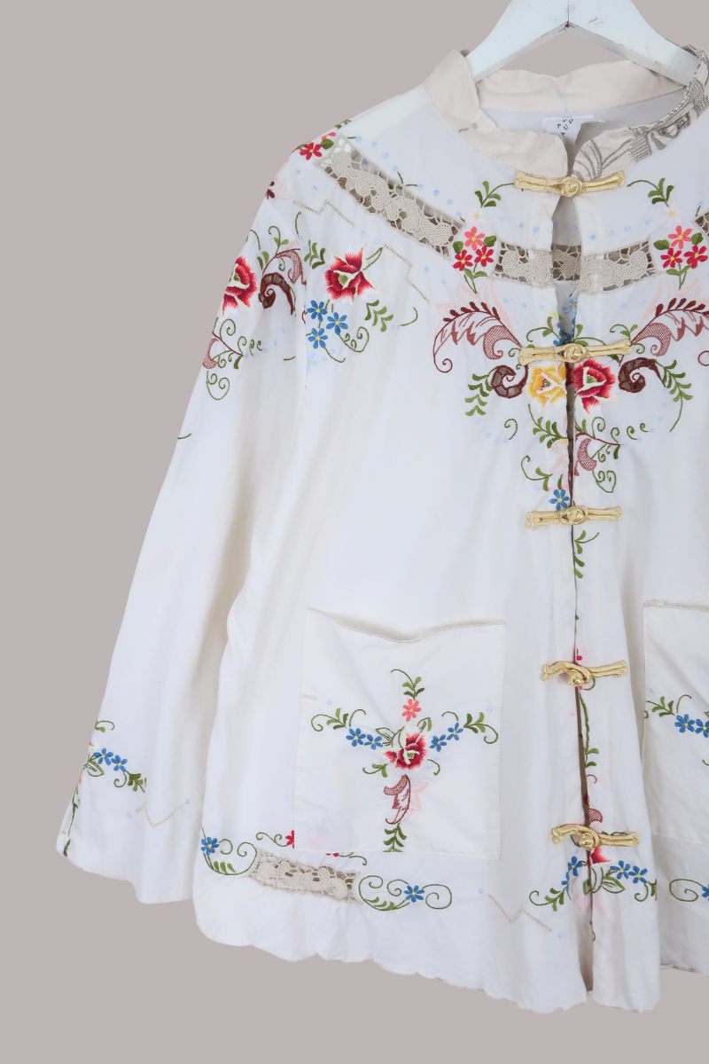 Emmeline Vintage Tablecloth Jacket in Climbing Hibiscus