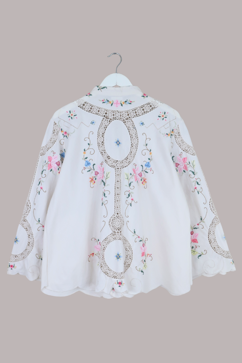 Emmeline Vintage Tablecloth Jacket in Crochet Wildflowers