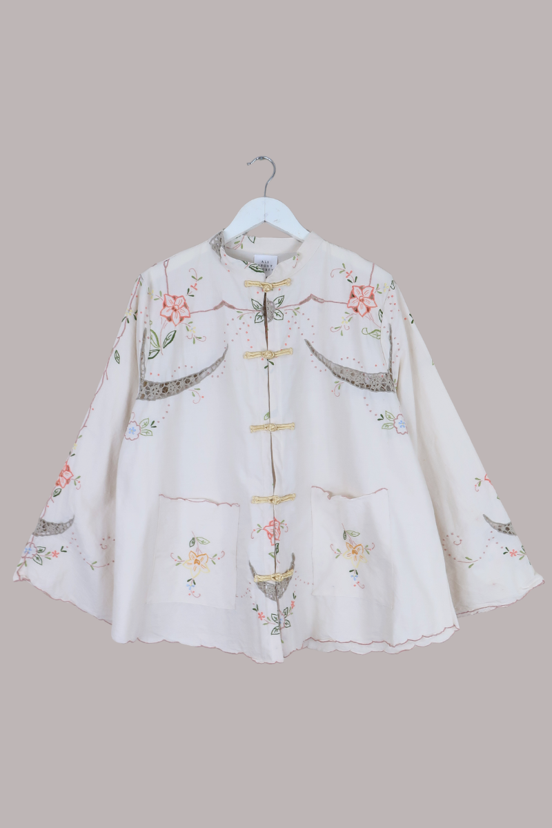 Emmeline Vintage Tablecloth Jacket in Apricot Blossom
