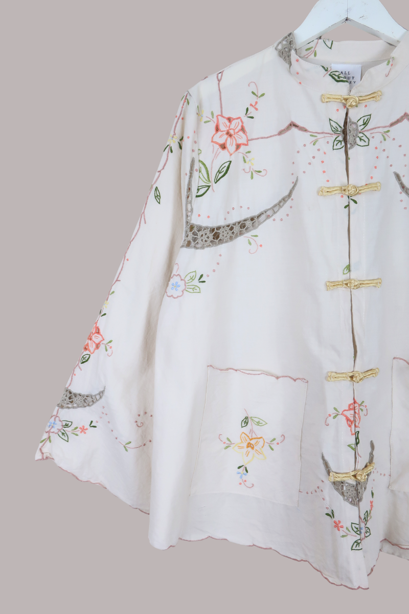 Emmeline Vintage Tablecloth Jacket in Apricot Blossom