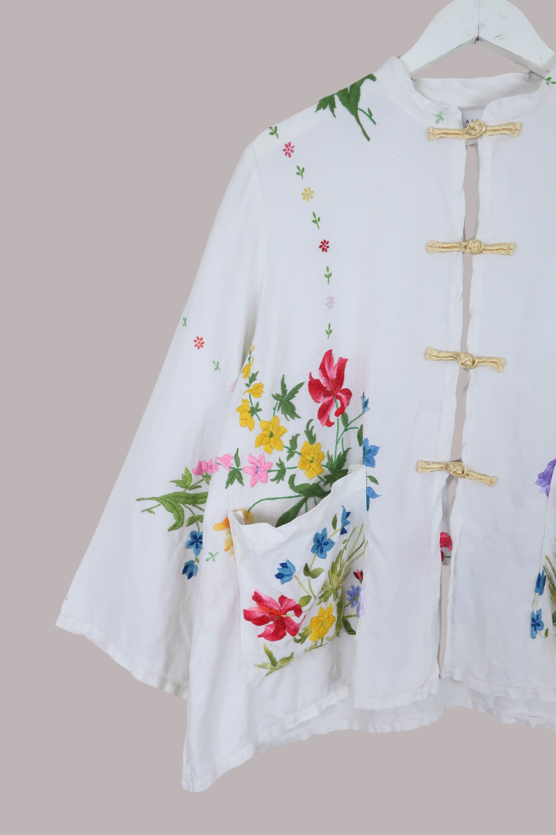 Emmeline Vintage Tablecloth Jacket in Bouquet Of Lillies