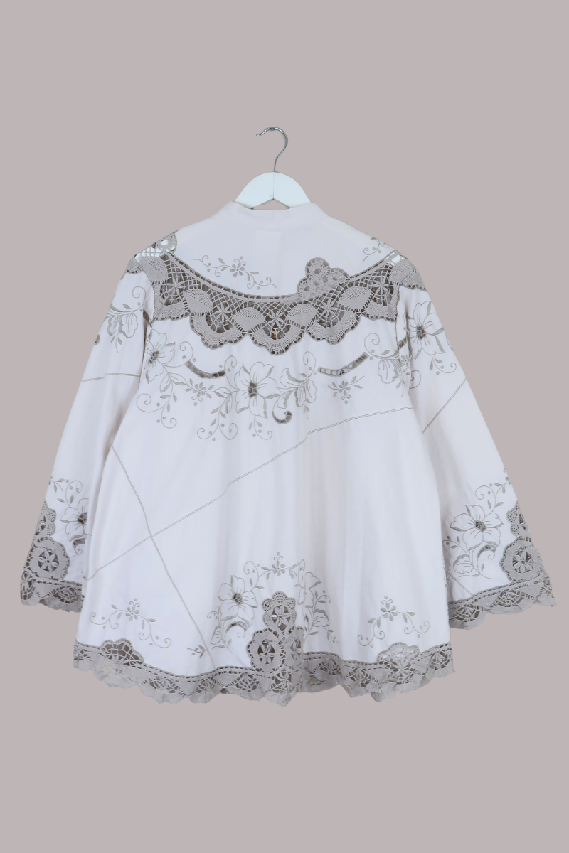 Emmeline Vintage Tablecloth Jacket in Cool Taupe Florals