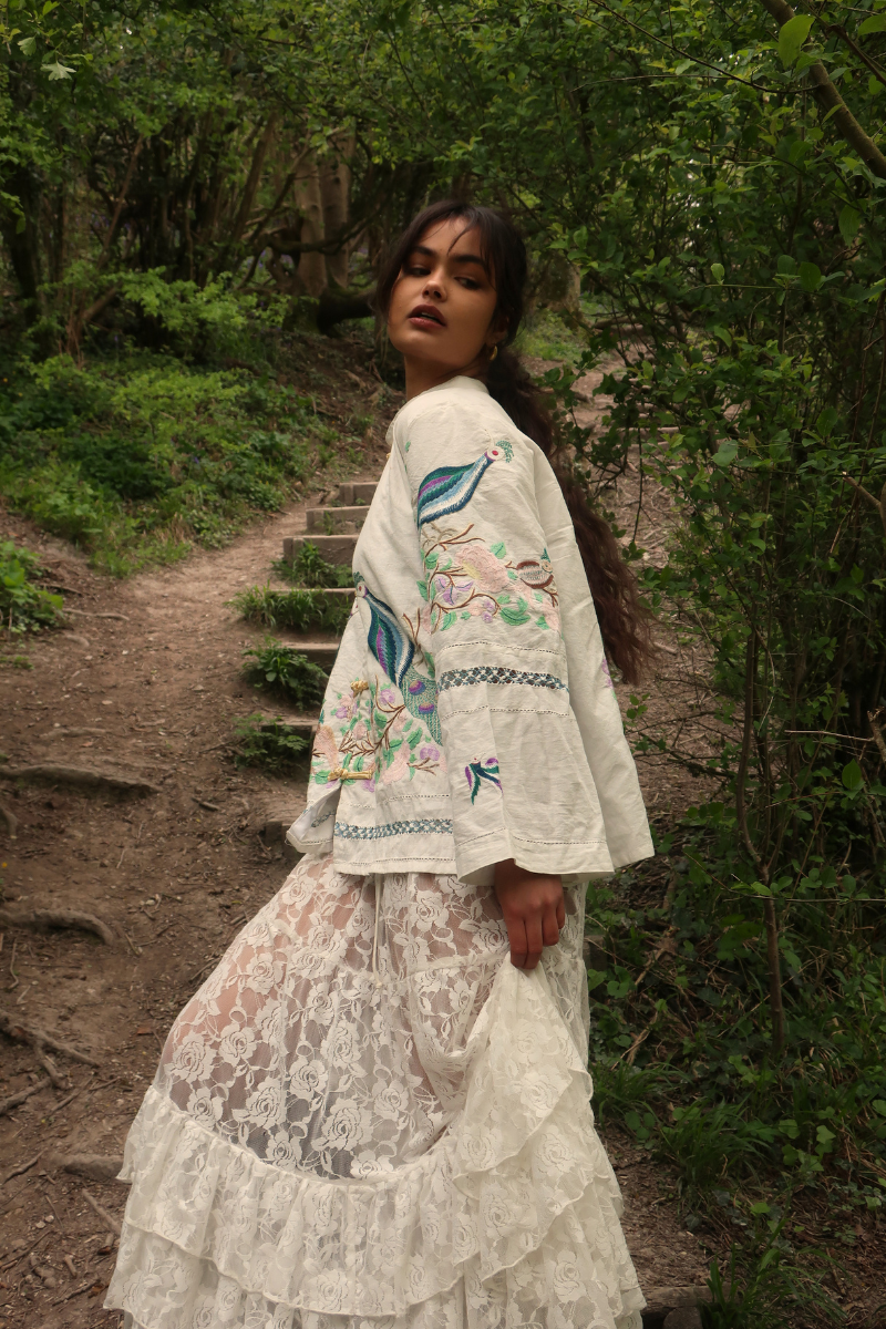 Emmeline Vintage Tablecloth Jacket in Pride of the Peacock
