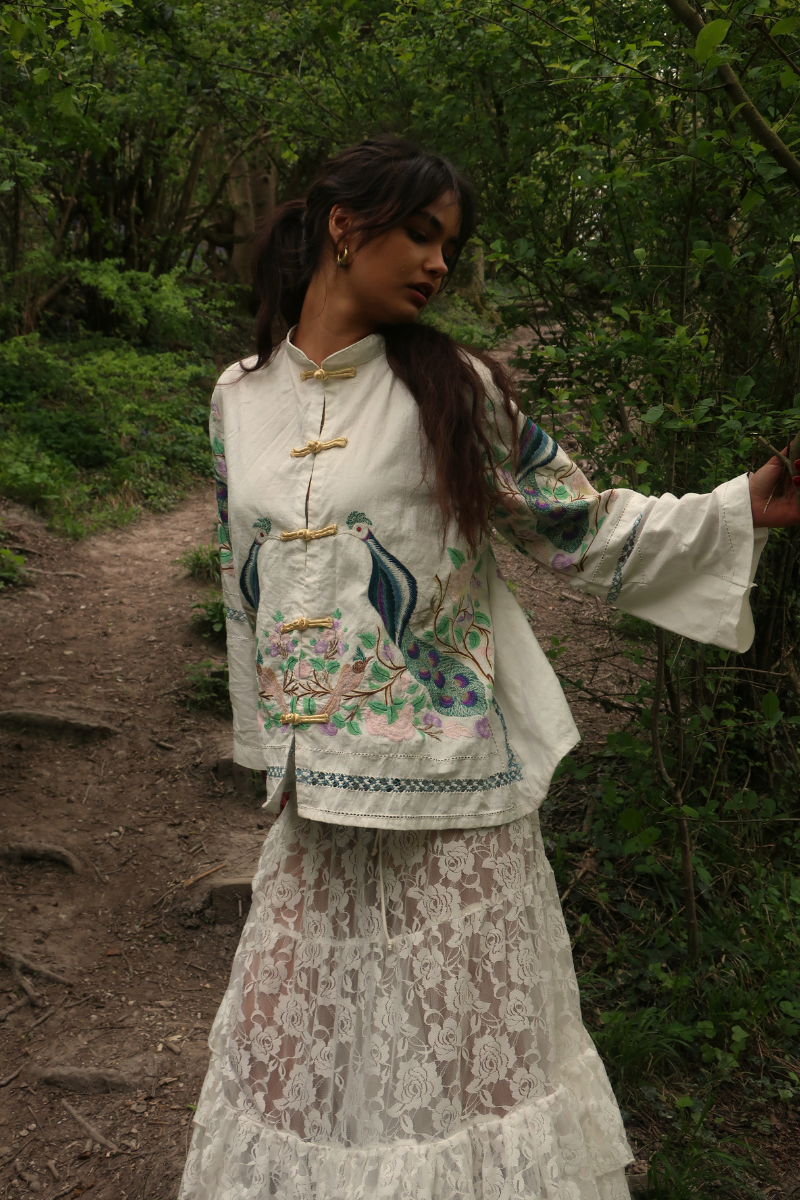 Emmeline Vintage Tablecloth Jacket in Pride of the Peacock