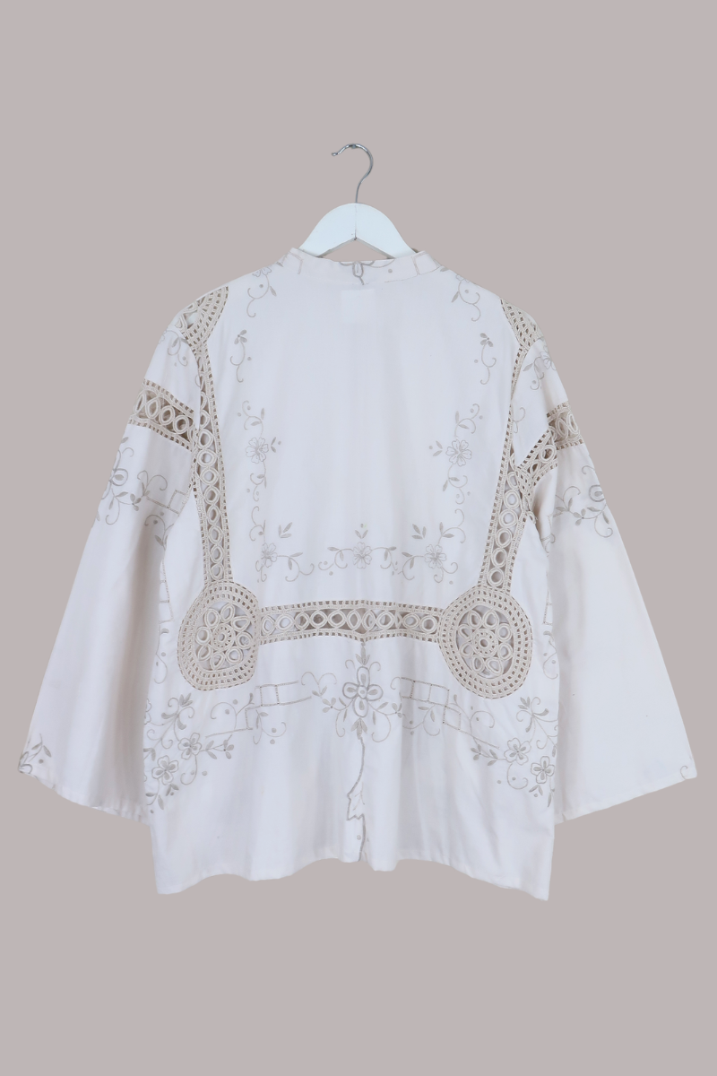 Emmeline Vintage Tablecloth Jacket in Parchment Clovers
