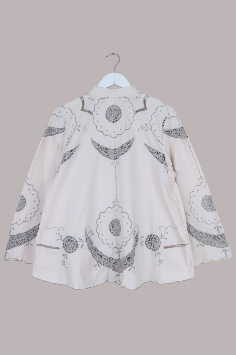 Emmeline Vintage Tablecloth Jacket in Taupe Sunflowers