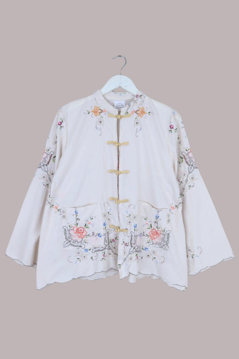 Emmeline Vintage Tablecloth Jacket in Coral Florals