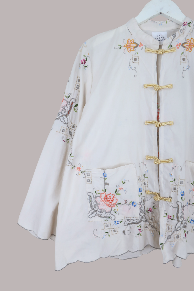 Emmeline Vintage Tablecloth Jacket in Coral Florals