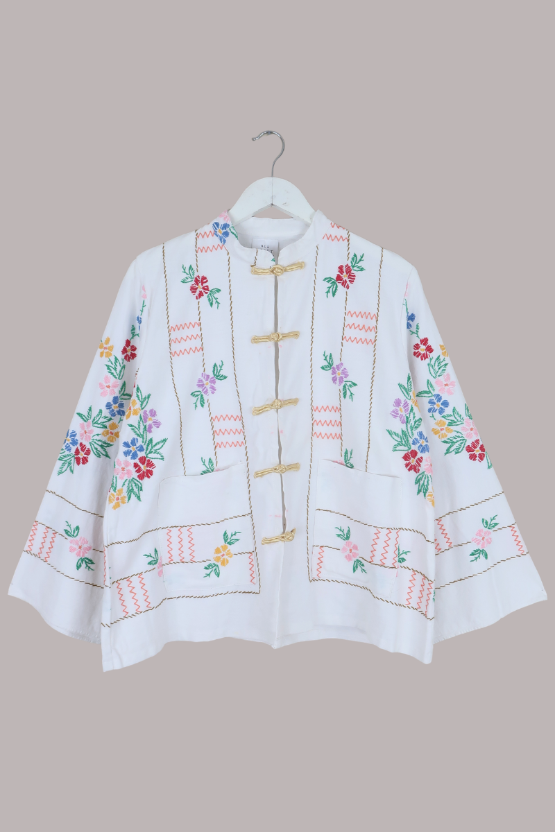 Emmeline Vintage Tablecloth Jacket in Paintbox Daisies