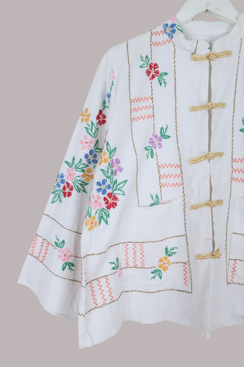 Emmeline Vintage Tablecloth Jacket in Paintbox Daisies