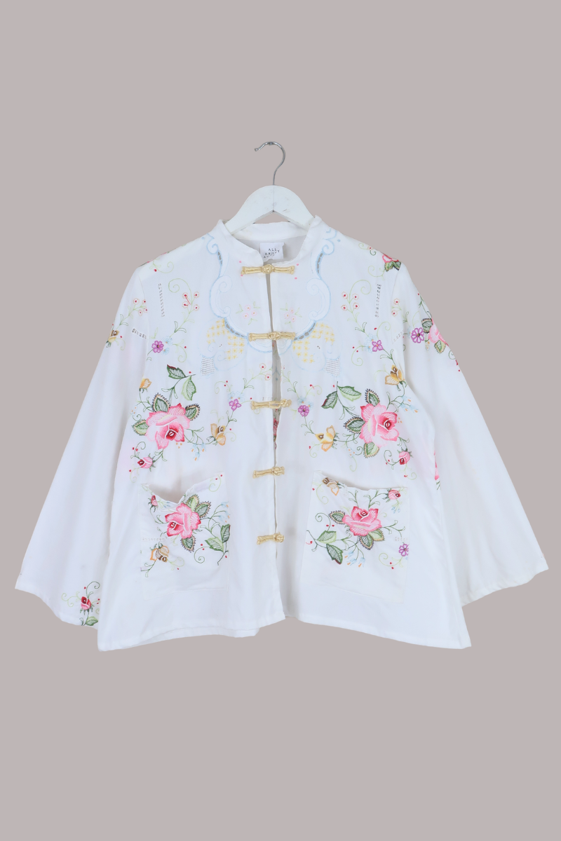 Emmeline Vintage Tablecloth Jacket in Blush Roses