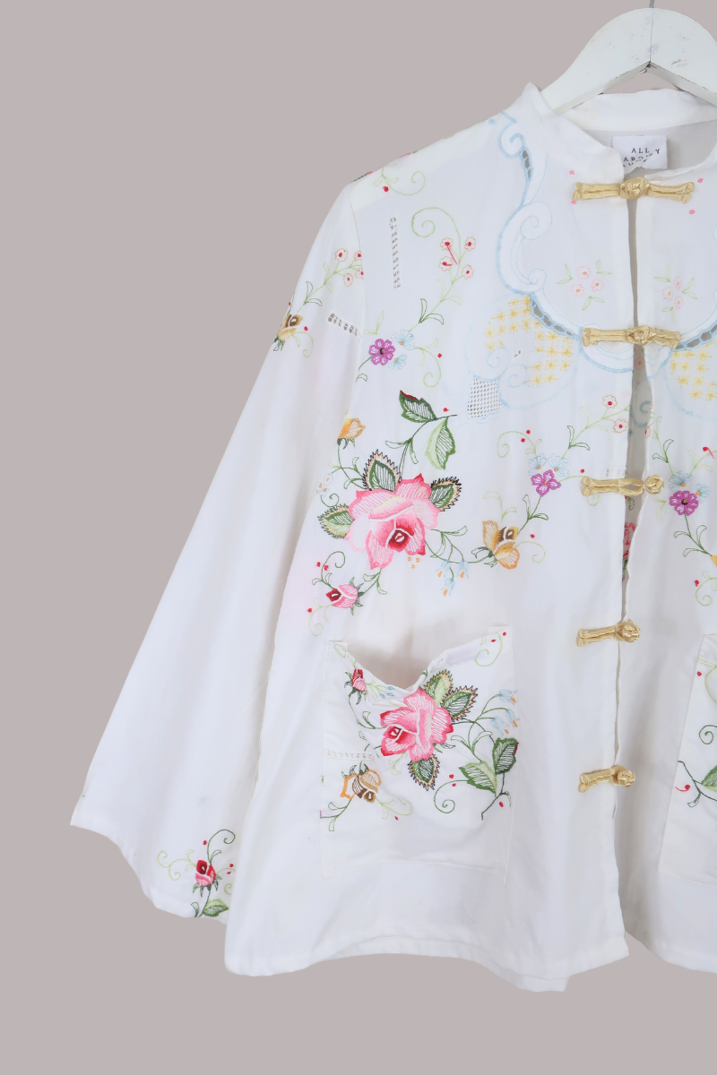 Emmeline Vintage Tablecloth Jacket in Blush Roses