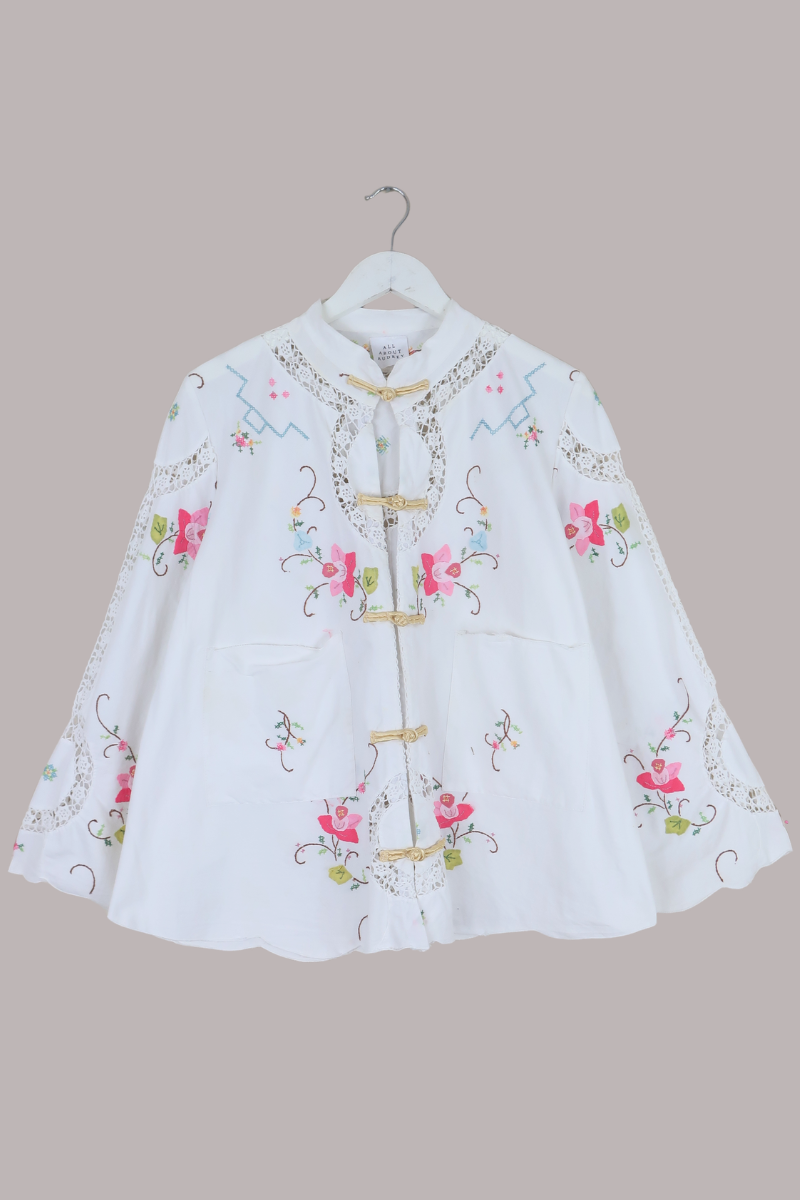 Emmeline Vintage Tablecloth Jacket in French Rose Vines