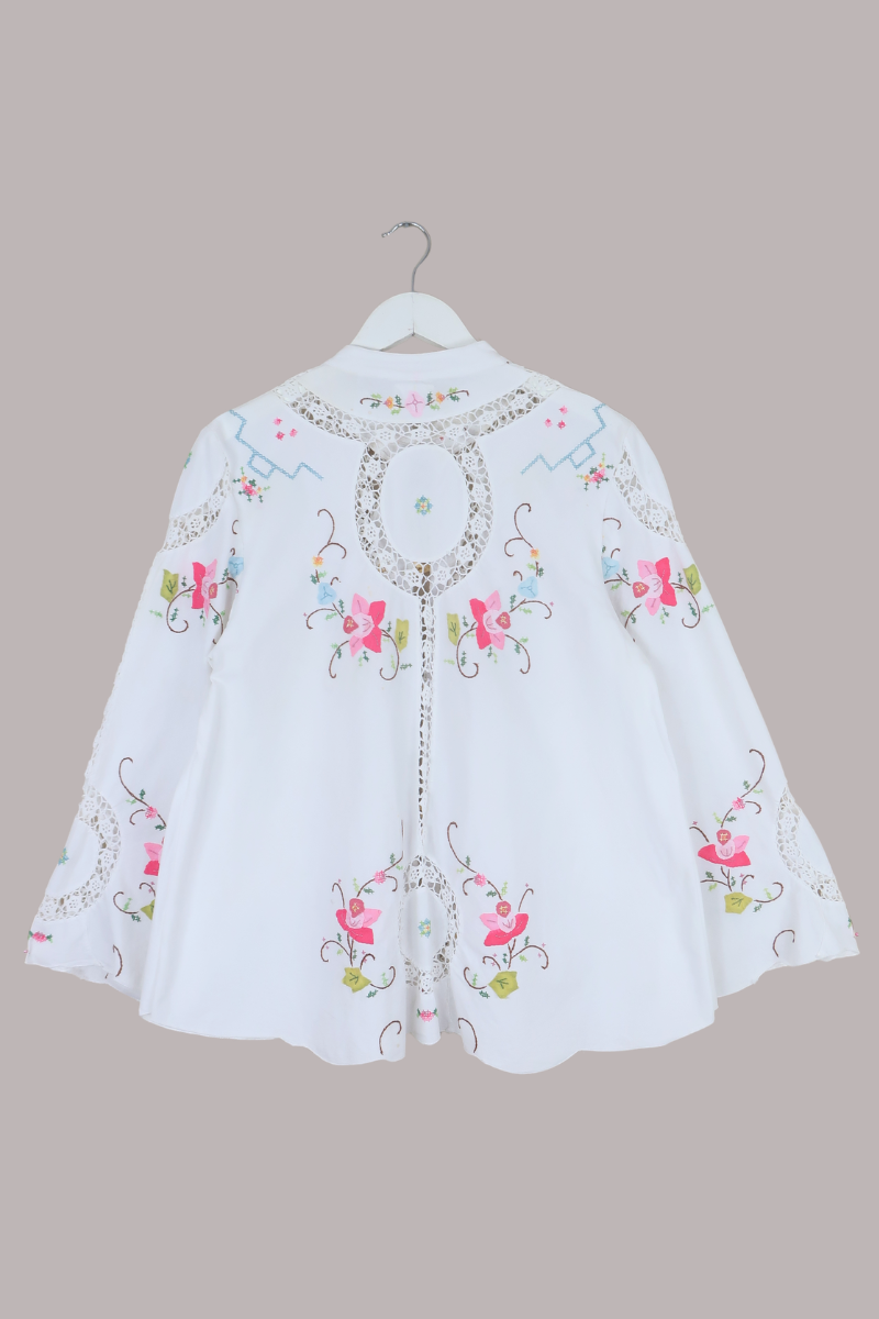 Emmeline Vintage Tablecloth Jacket in French Rose Vines