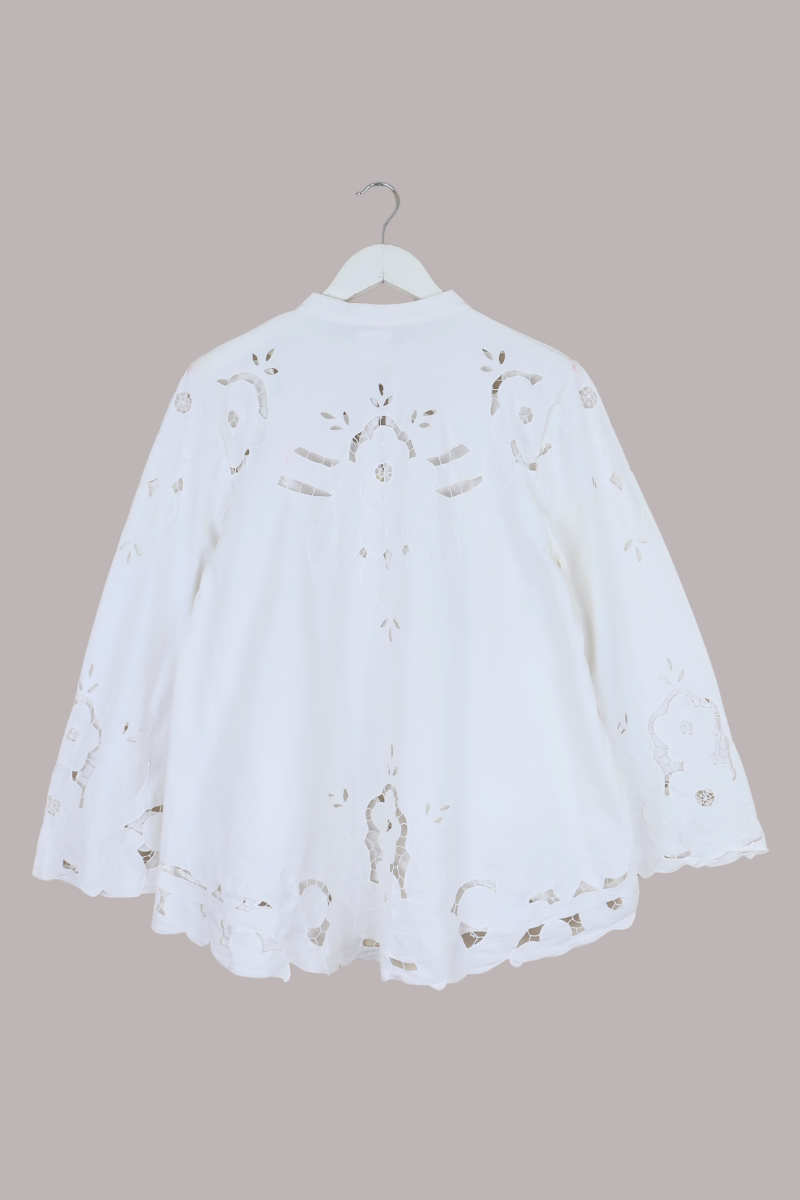 Emmeline Vintage Tablecloth Jacket in White Camelia