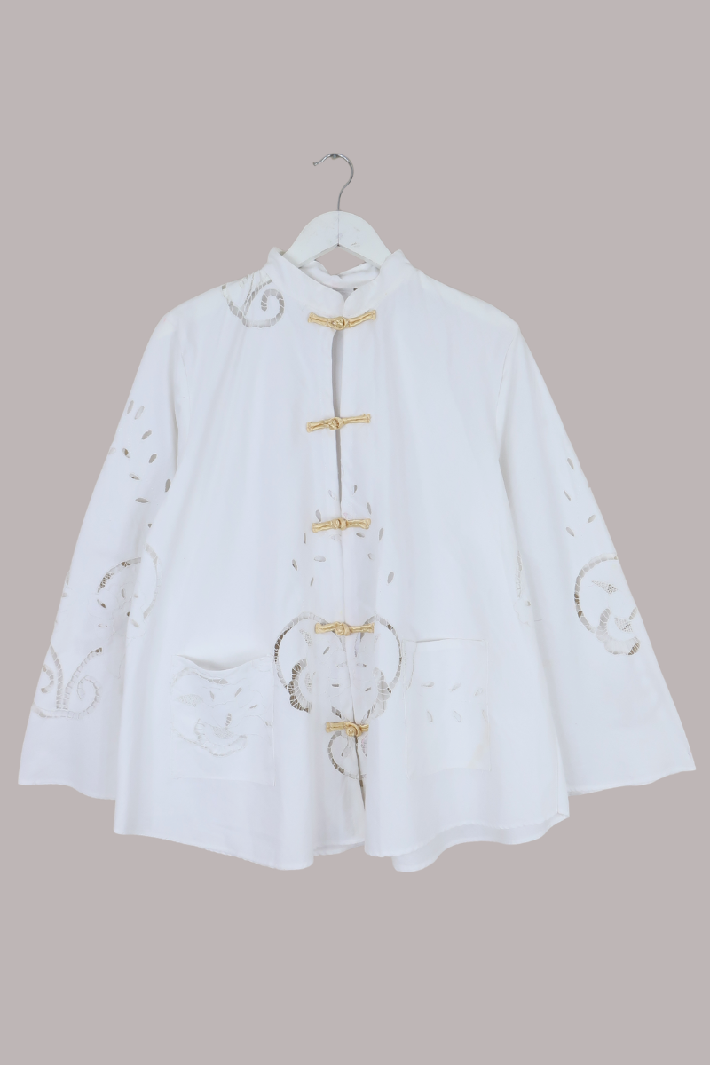 Emmeline Vintage Tablecloth Jacket in Salt White Florals