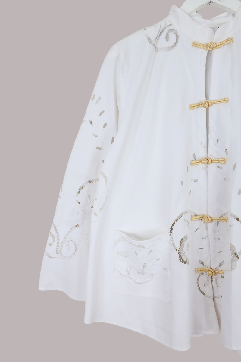 Emmeline Vintage Tablecloth Jacket in Salt White Florals