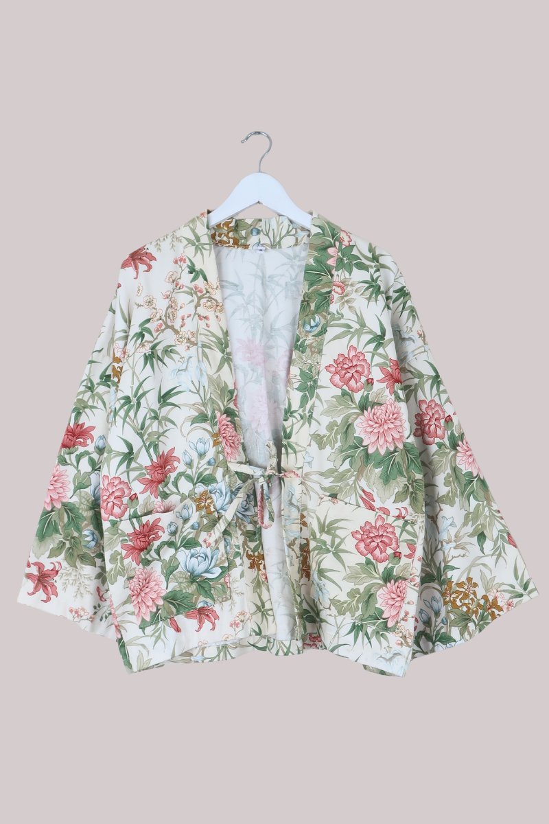 Emmeline Vintage Curtain Jacket in Bamboo & Pink Dahlias