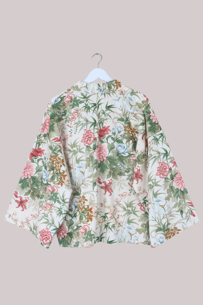 Emmeline Vintage Curtain Jacket in Bamboo & Pink Dahlias