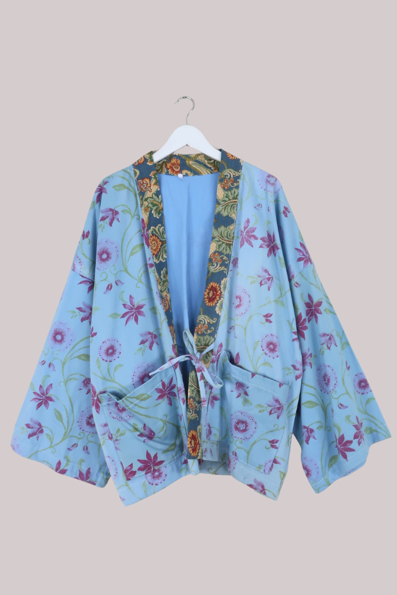 Emmeline Vintage Curtain Jacket in Blue Dandelions