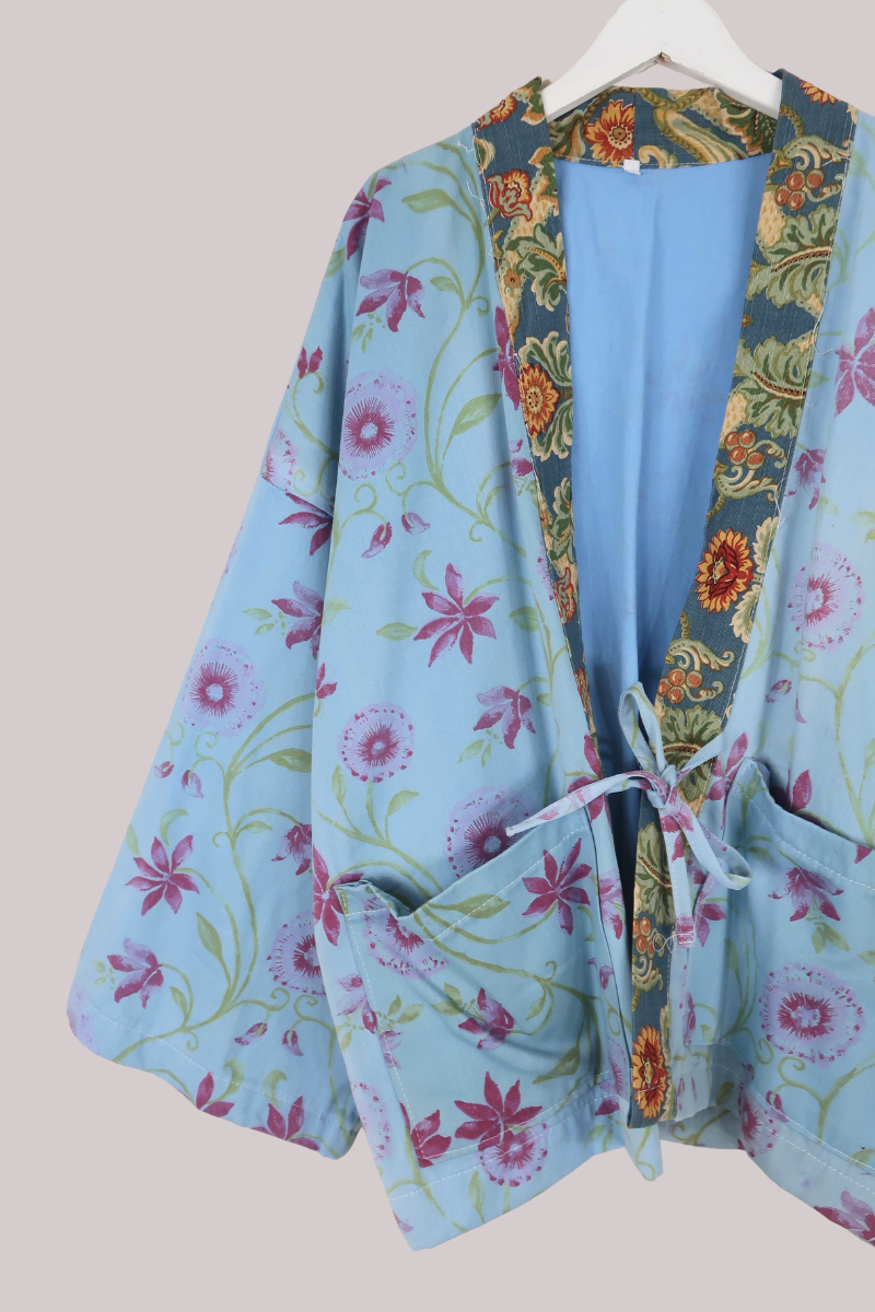 Emmeline Vintage Curtain Jacket in Blue Dandelions