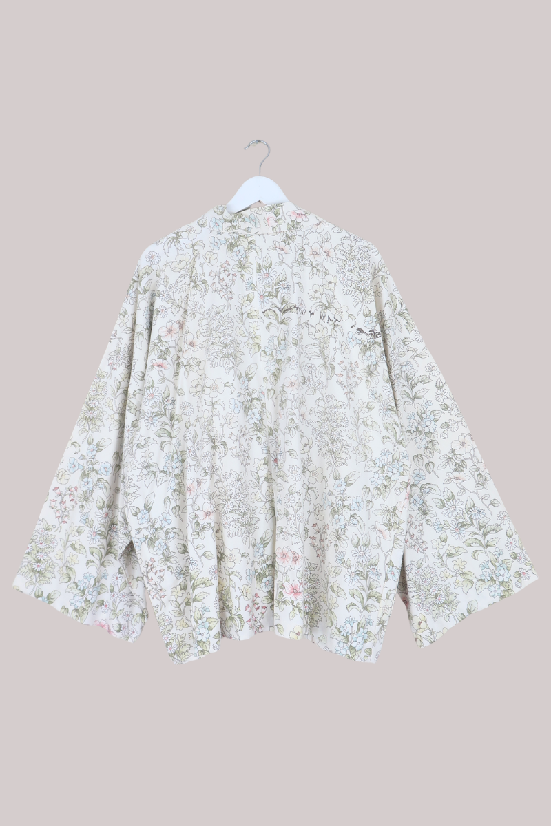 Emmeline Vintage Curtain Jacket in Bone White Daisies