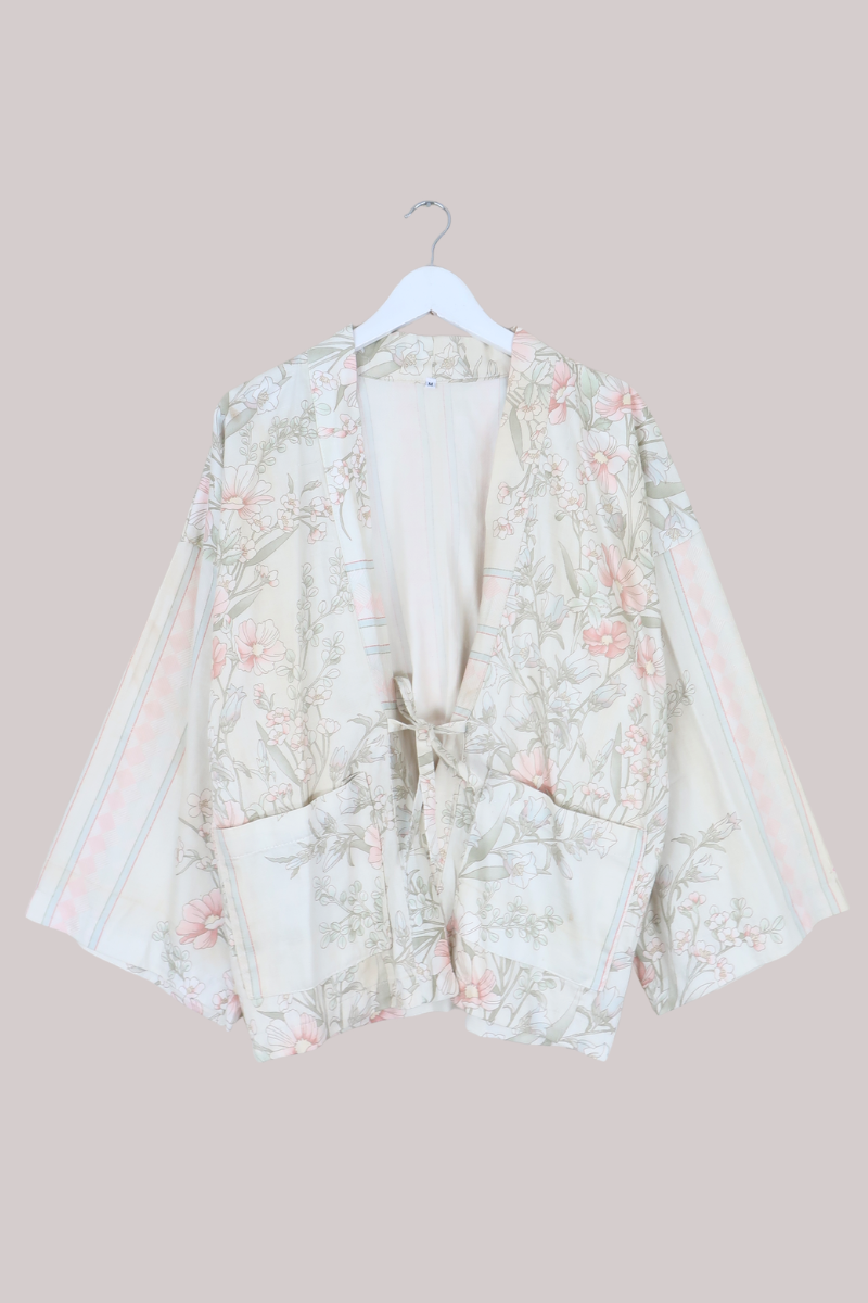 Emmeline Vintage Curtain Jacket in Chalk White Stripes