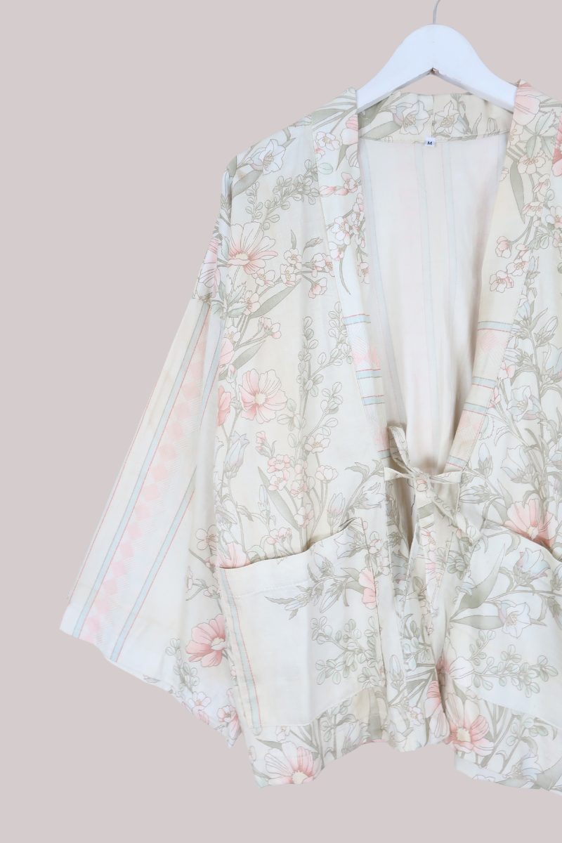 Emmeline Vintage Curtain Jacket in Chalk White Stripes