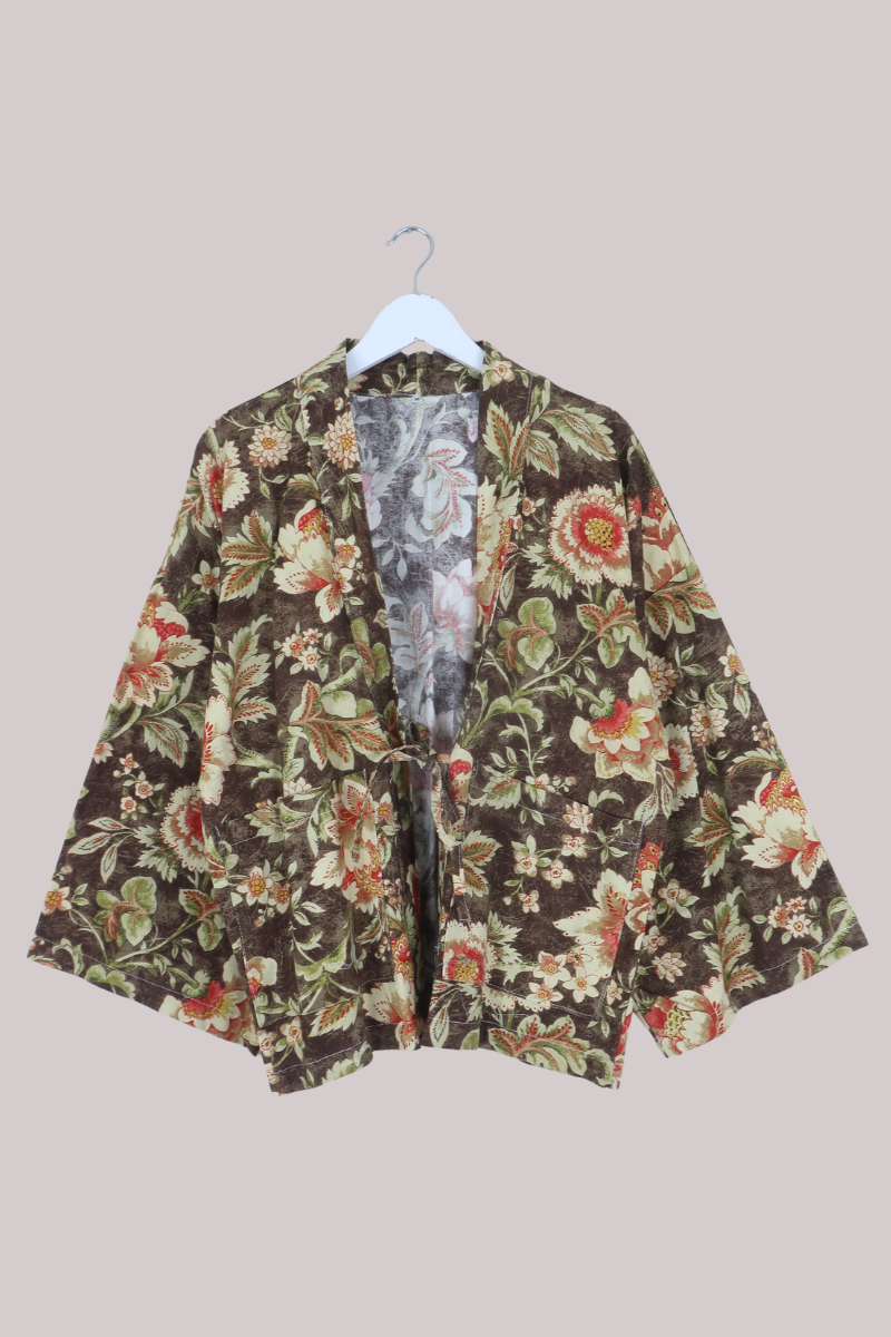 Emmeline Vintage Curtain Jacket in Cocoa Brown