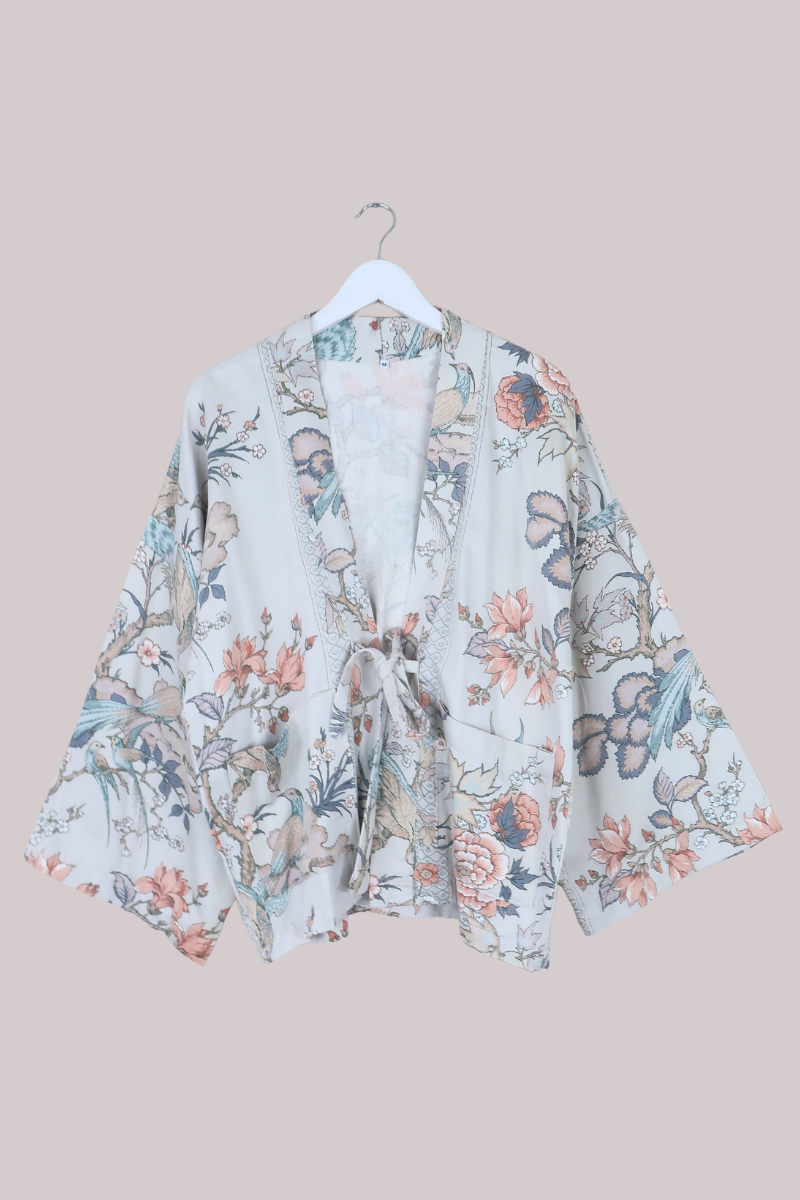 Emmeline Vintage Curtain Jacket in Dove White & Butterfly Blue