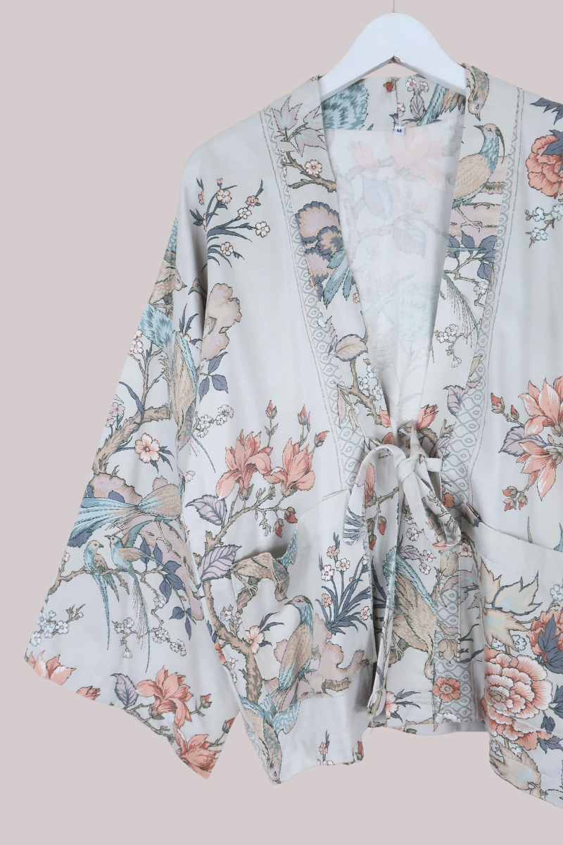 Emmeline Vintage Curtain Jacket in Dove White & Butterfly Blue