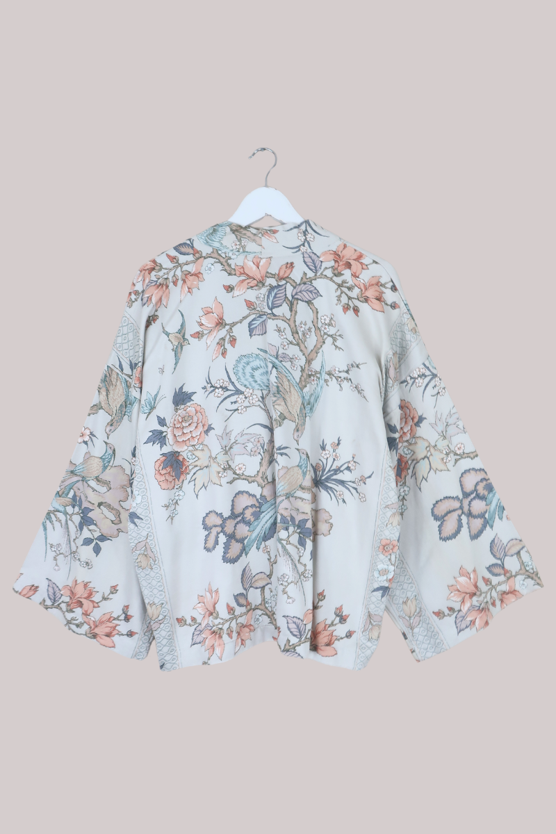Emmeline Vintage Curtain Jacket in Dove White & Butterfly Blue