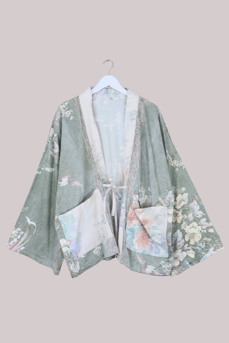 Emmeline Vintage Curtain Jacket in Lake Green Watercolour