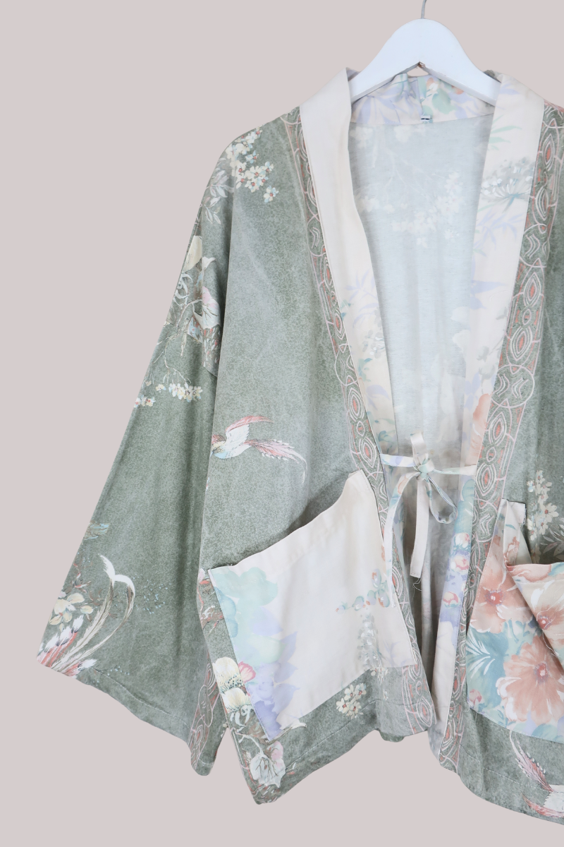 Emmeline Vintage Curtain Jacket in Lake Green Watercolour
