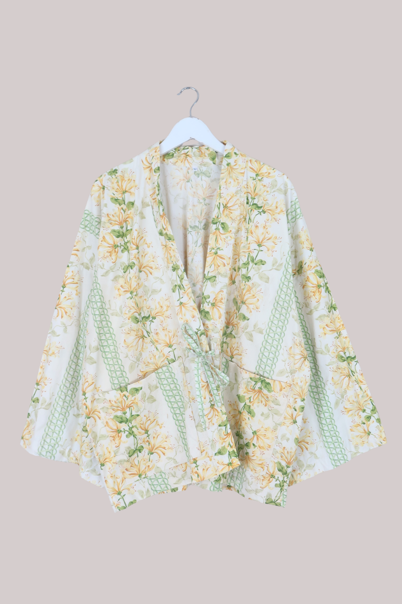 Emmeline Vintage Curtain Jacket in Lemon Yellow Lillies