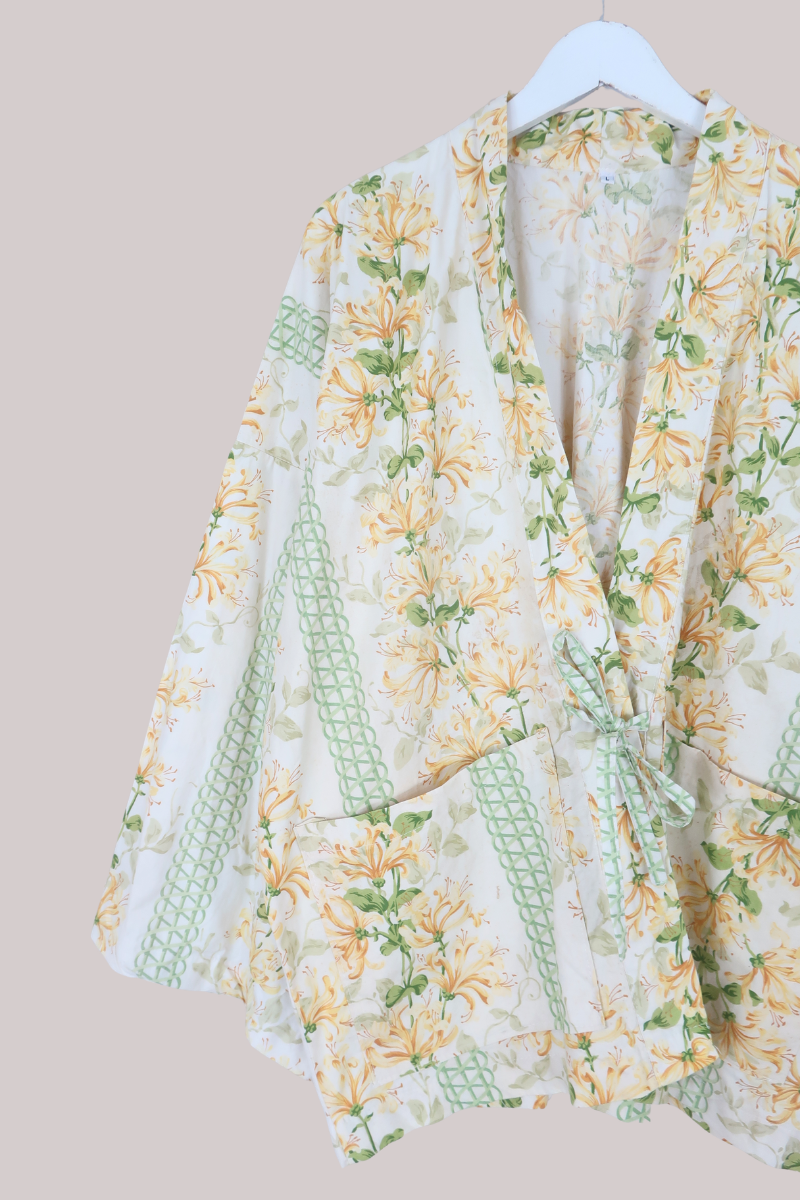 Emmeline Vintage Curtain Jacket in Lemon Yellow Lillies