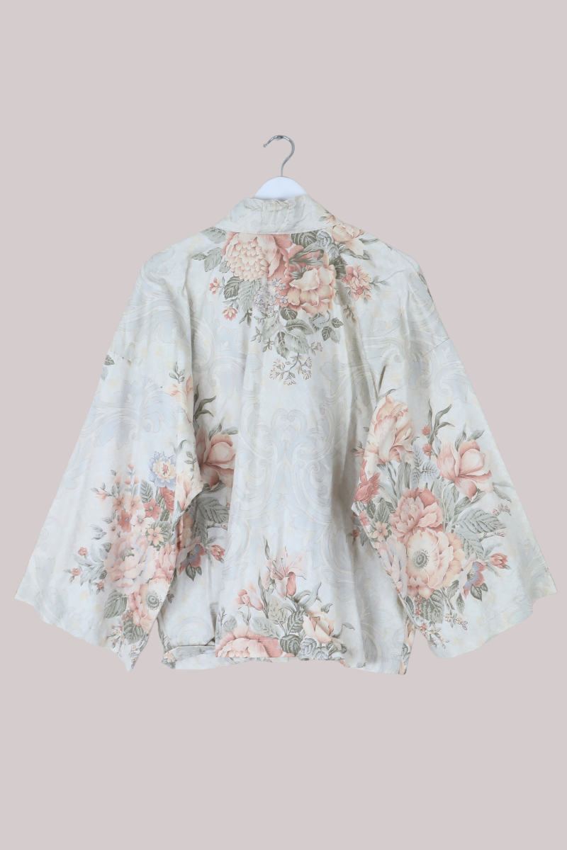 Emmeline Vintage Curtain Jacket in Milk White & Peach