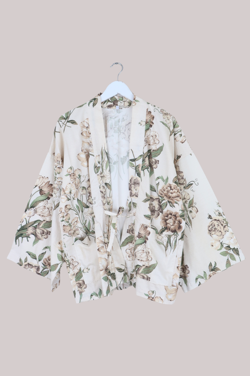 Emmeline Vintage Curtain Jacket in Milk White Magnolias