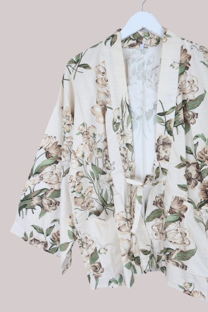 Emmeline Vintage Curtain Jacket in Milk White Magnolias